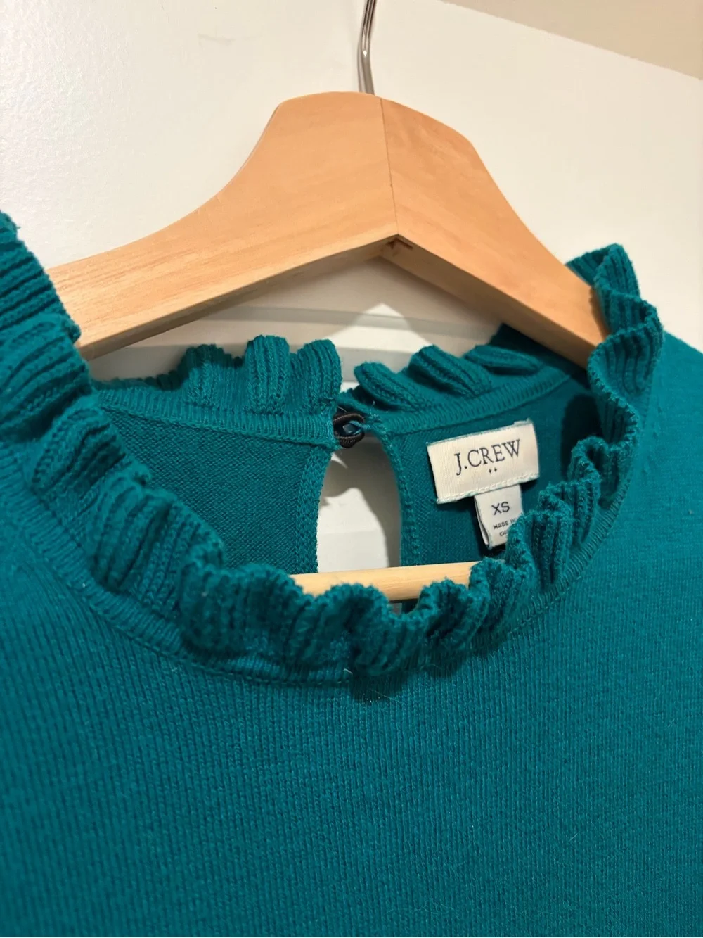 J. Crew Teal Ruffle Neck Sweater